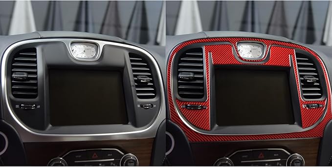 Navigation Display Surround Stickers Fit for Chrysler 300 2015-2023 | for Chrysler 300 / 300C / 300S / Limited/Touring/Base 2015-2023|Red Carbon Fiber|Central Console Cover Trim|Thick Overlay