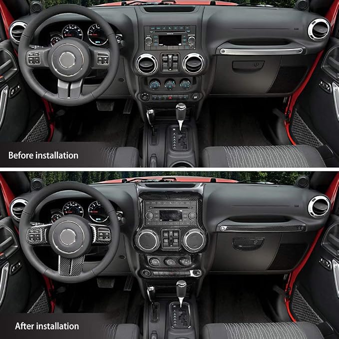 RT-TCZ for Jeep JK Interior Trim Kit Black, JKU Center Console Dashboard Panel Trim Cover for Jeep Wrangler JK JKU 2011-2017 Black ABS Carbon Fiber Interior Accessories 10pcs