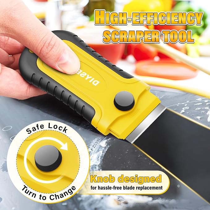 DIYSELF 2 Pack Razor Blade Scrapers with 30 Blades, Stove Scraper Tools | Paint Scrapers for Cooktops, Oven Glass, Windows, Tile and Metal, Razor Blade Scraper Tools with Built-In Blade Storage