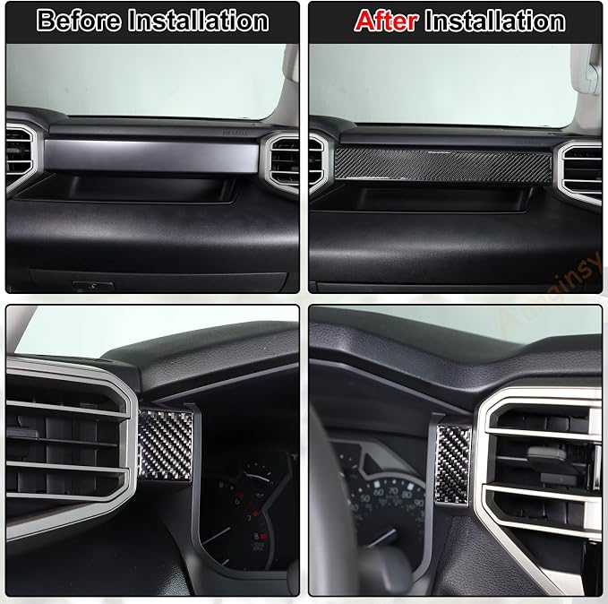 Carbon Fiber Center Control Panel Dashboard Strips Trim Sticker Fit Toyot@a Tundra/Sequoia 2022-2024 Center Console Molding Panel Cover Dashboard Central Control Strip Interior Decorative Accessories