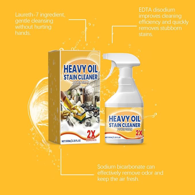 Heavy Oil Stain Cleaner 3.38 fl.oz, Kitchen Degreaser Spray | Helps remove grease, baked-on residue & grime from stovetops, range hoods, ovens & backsplashes; spray formula 3.38 fl.oz