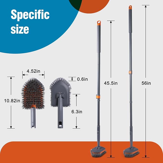 CLEANHOME Tub Tile Scrubber Brush for Cleaning Shower Tile Floor,Bathtub | 3 Different Function Cleaning Pads,56" Extendable Long Handle,No Scratch