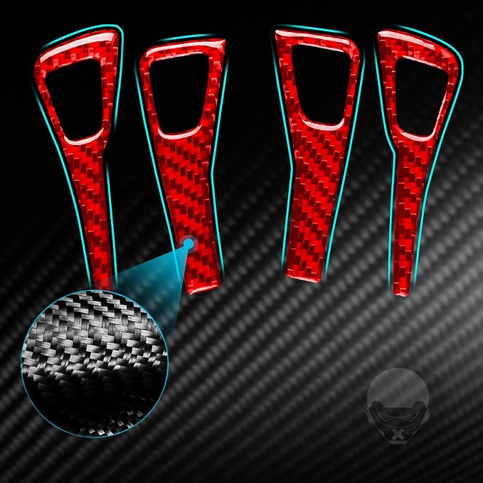 Red Real Carbon Fiber Trim for Tesla Accessories | for Model 3 2017-2022 / Model Y 2020-2024 Door Glass Lifting Window Power Switch Button Sticker Interior Thick Overlay Decal