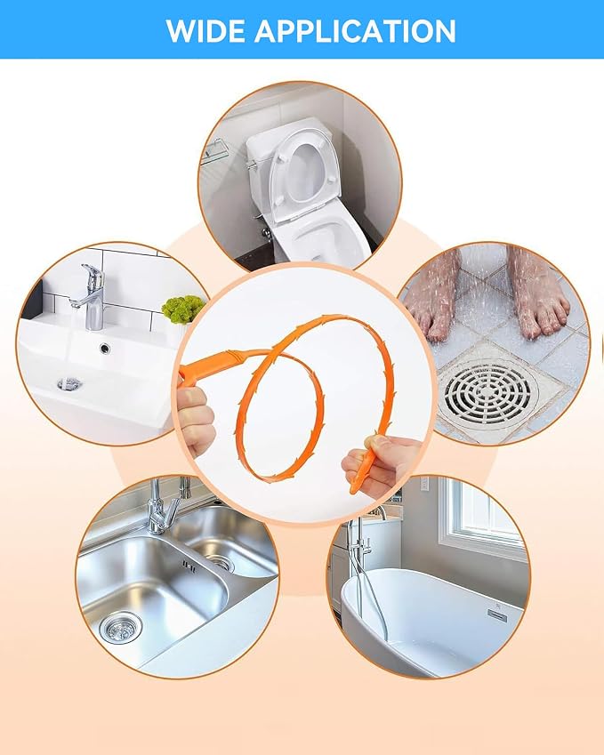 Drain Snake Clog Remover Tool, 3 Plastic (20 Inches) and 1 Stainless Drain Snakes (33 Inches) Included, Effectively Clean Hair and Other Clog for Toilet, Kitchen Sink, Bathroom Tub