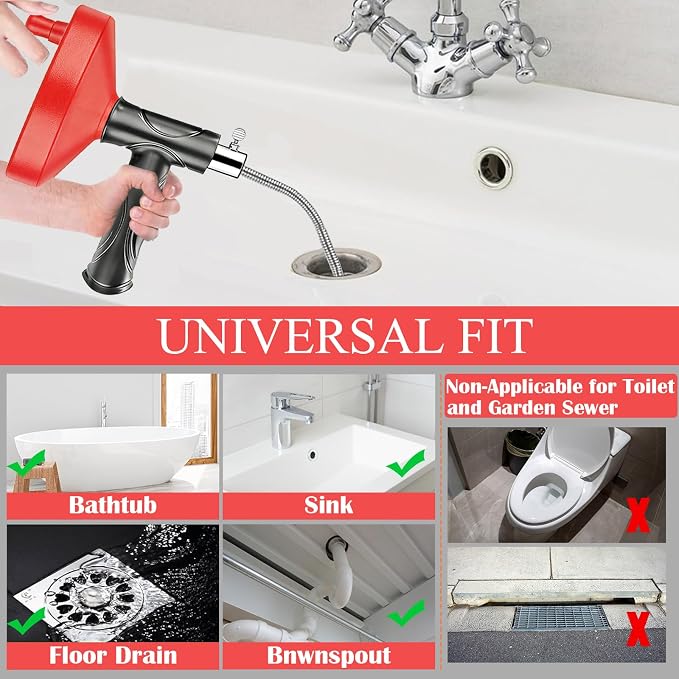 Drain Snake Auger 33 Ft, Plumbing Snake Drain Hair Clog Removal Tool, Heavy Duty Snake Auger, Sink Unclogger Drain Cleaner Tool for Bathroom Kitchen Tub Shower Drain Clog Remover with Gloves