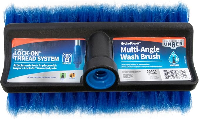 Unger Professional Lock-On HydroPower 10” Bi-Level Soft Wash Brush, Compatible with Waterflow Poles, Outdoor Cleaning Supplies, Great for Patios, Siding, Windows, Cars, and Boats