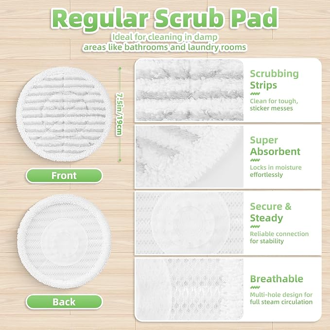 8 Pack Steam Mop Replacement Pads for Shark Steam & Scrub Mop | Washable Dirt Grip Soft Scrub Pads Compatible with Shark S8201, S8001, S8002BRN, S7001 series, For all sealed hard floors