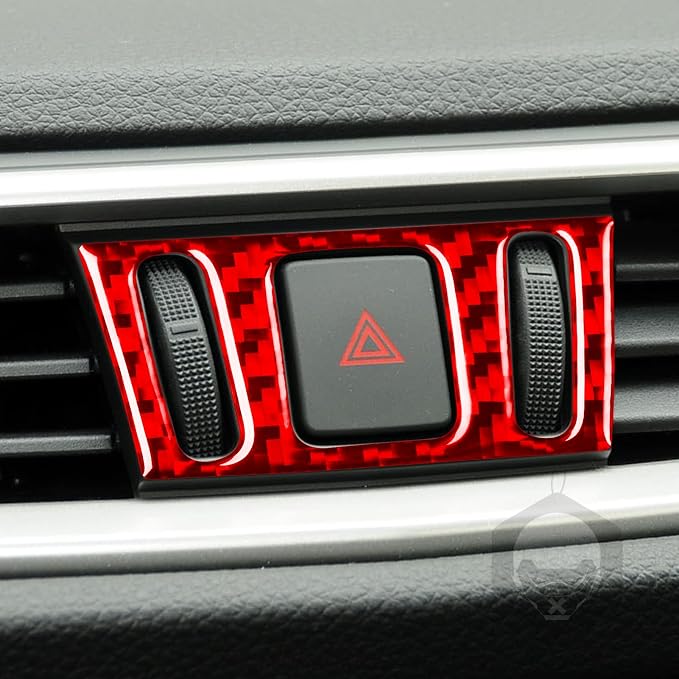 Red Real Carbon Fiber Trim for Nissan Rogue Accessories | for 2014-2020 / Rogue Sport 2017-2022 Hazard Light Panel Sticker Interior Thick Overlay Decal