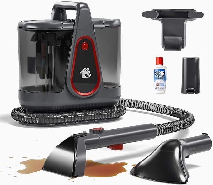 WURESE 17KPa Portable Carpet Cleaner Machine, Spot Shampooer for Couch Sofa | Dual Separate Tanks| Self-Cleaning| Extended Hose| Deep Suction for Couches, Stubborn Pet Stains & Muddy Paw Prints,FogGray