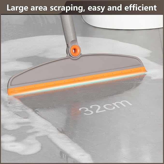 Multifunction 3-in-1 Broom and Dustpan, Silicone broom Squeegee and Scrub Brush Set with Long Adjustable Handle for Indoor & Outdoor Sweeping and Scrubbing, Ideal for Pet Hair, Liquids Spills and Dirt