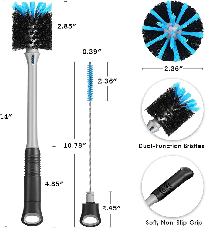 MOSOLAN 2-in-1 Water Bottle Brush and Straw Cleaner Brush, Long Handle Water Bottle Scrubbing Brush for Water Bottles, Glasswares, Mugs, Flasks, Tumblers and Kitchen Sink, Black, 1 Pack