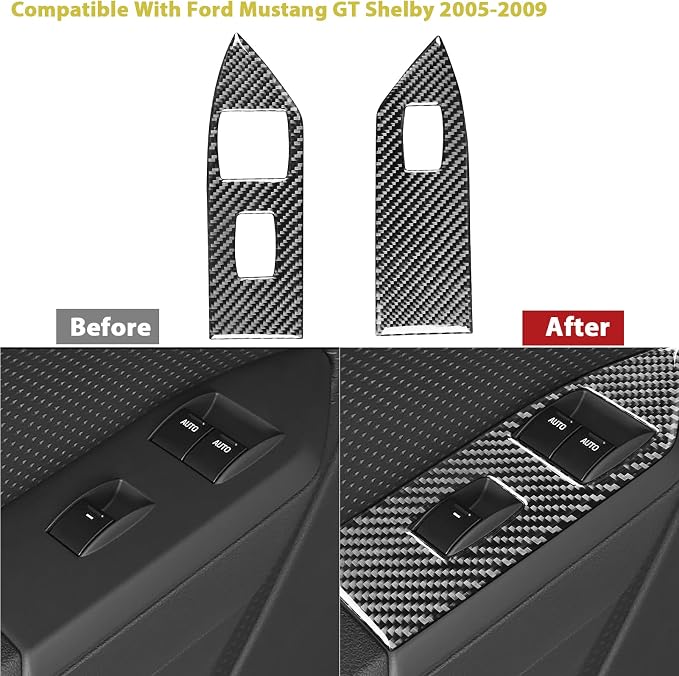 Real Carbon Fiber Trim for Ford Mustang GT Shelby Accessories | for 2005 2006 2007 2008 2009，Window Lift Switch Panel Cover，Thick Overlay Sticker Decal