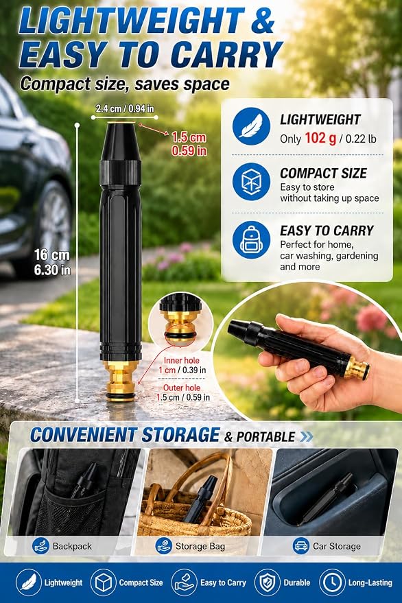 High Pressure Hose Nozzle Water Gun Metal Garden Hose Nozzle Pressure Washer Hose Attachment for Car Plant Watering