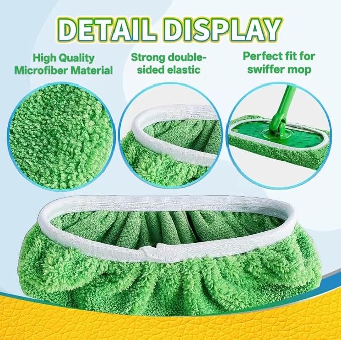 8 Pack Chenille Mop Pads, Reusable Microfiber Mop Refills for 10''–12'' Flat Mops, Washable Wet & Dry Floor Pads for Hardwood, Tile, Compatible with Swiffer Sweeper (M, Count, 6)