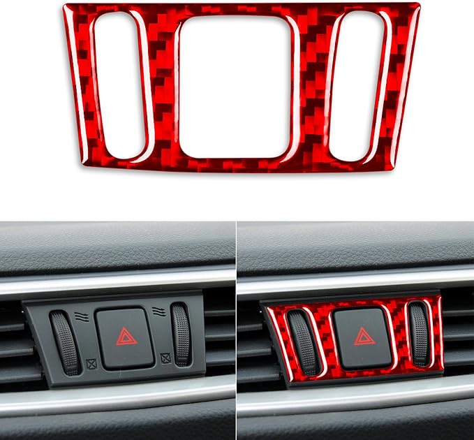 Red Real Carbon Fiber Trim for Nissan Rogue Accessories | for 2014-2020 / Rogue Sport 2017-2022 Hazard Light Panel Sticker Interior Thick Overlay Decal