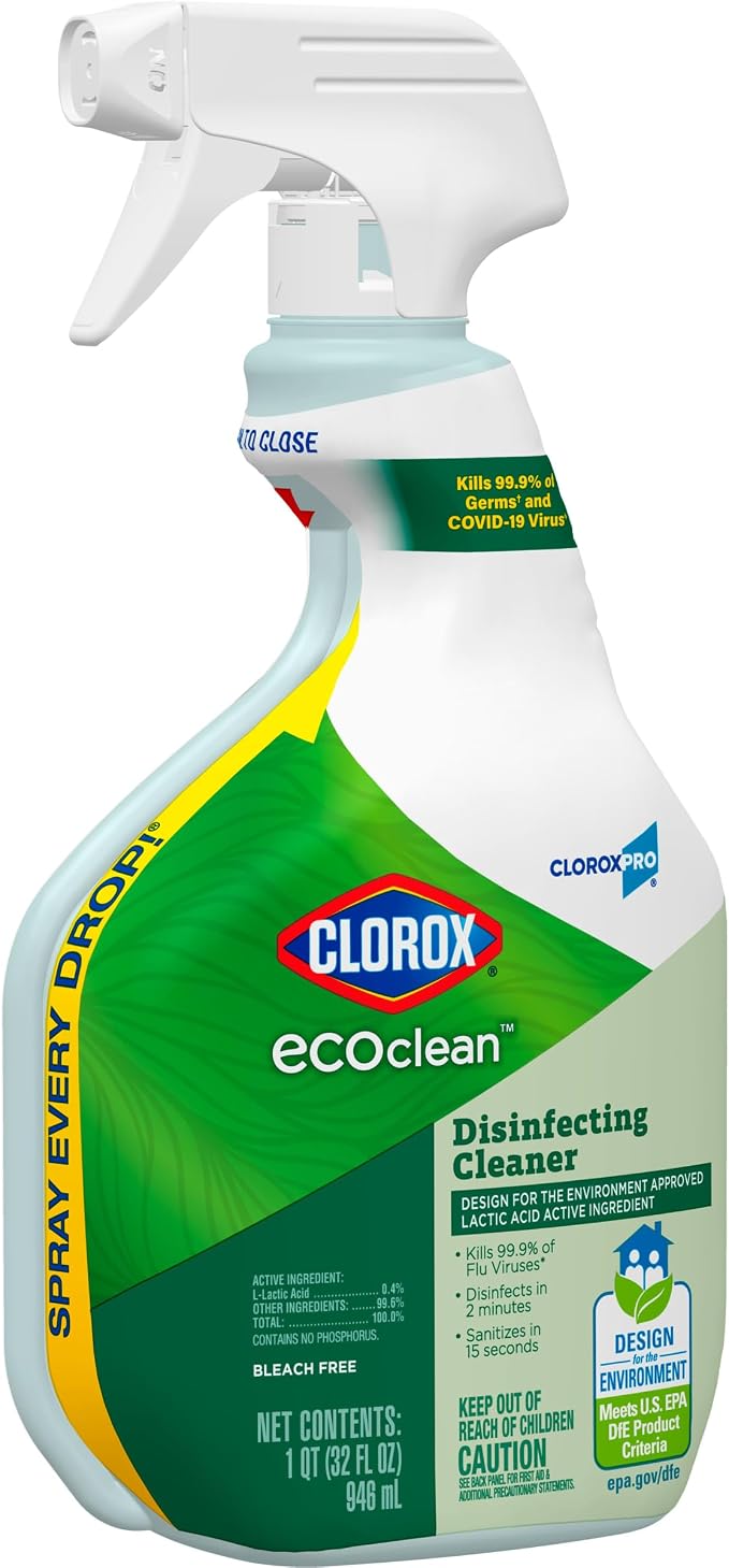 CloroxPro Clorox EcoClean Disinfecting Cleaner Spray Bottle, 32 Fluid Ounces, Pack of 9 (Package May Vary)