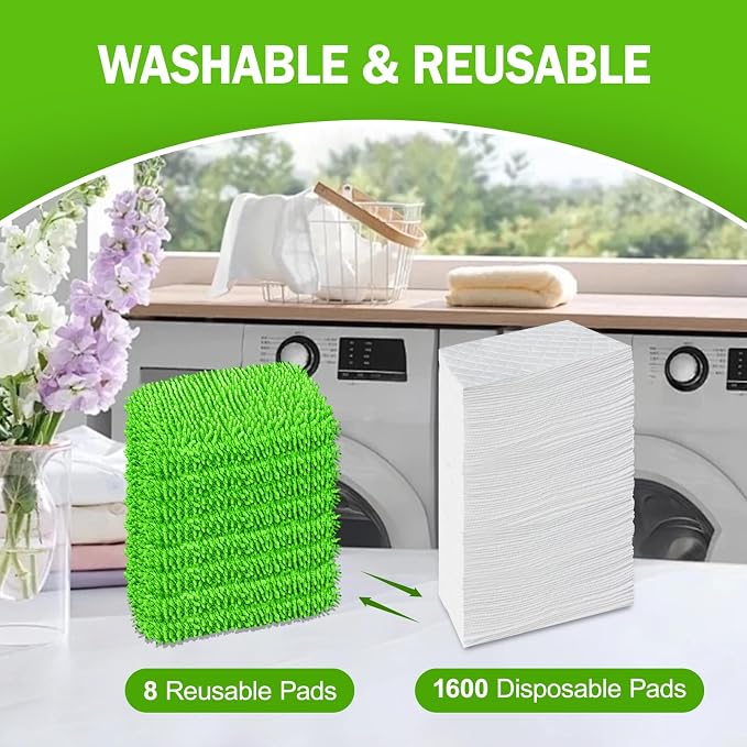 8 Pack Reusable Mop Pads Compatible with Swiffer Sweeper, Dry Sweeping Cloths & Wet Mopping Cloths - Microfiber Mop Pads for Hardwood Floors, Floor Cleaning, Wood Floors (Green)