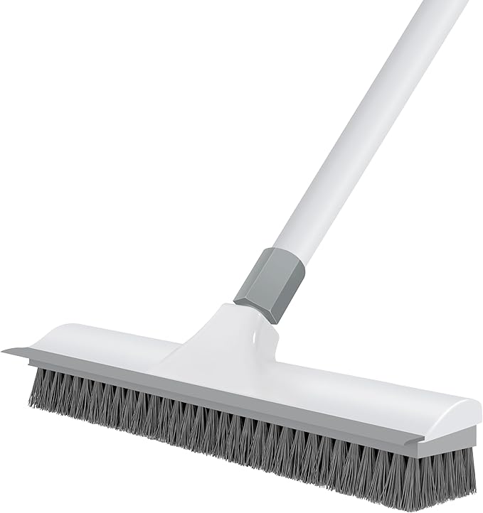 Yolaist 60 inch Long Handle Floor Scrub Brush, 2 in 1 Heavy Duty Hard Bristle Deck Scrubber & Squeegee for Tile, Wall, Concrete, Shower, Bathroom, Kitchen, Garage, Patio