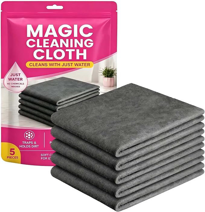 Magic Cleaning Cloth 5-Pack for Stainless Steel, Windows, Glass (5 Cloths) | 7.87 × 11.81 inches, Thick Microfiber, Reusable