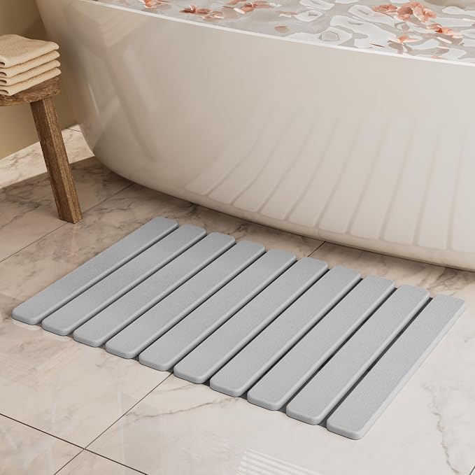 Foldable Stone Bath Mat, Quick Dry Stone Drying Mats for Bathroom, Super Absorbent Rollable Bath Mat, Non Slip, Large Diatomaceous Earth Dish Drying Mats for Kitchen Counter, 23.5 x 15.4in