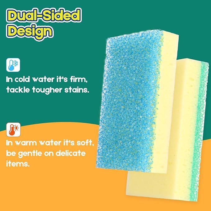 LAUNDRYLUX Scrub Sponge, Dual-Sided Temperature-Responsive Scrubber - Non-Scratch - Multipurpose Dish Sponges for Kitchens, Bathrooms, and Outdoor Use - 4 Pack