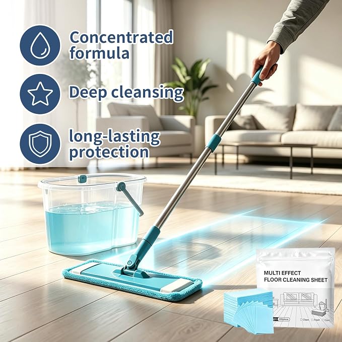 200Pcs Floor Cleaning Tablets, Multi-Surface Cleaner, Multiple Effect The Floor Clean, Multi Effect Floor Cleaner Sheets with Fresh Scent for Hardwood Floors, Laminate, Wall Tiles, Glass & More (Blue)