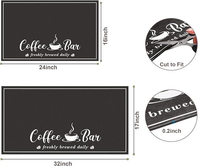 CooRug Absorbent Coffee Mat, Fashion Dish Drying Mat for Kitchen Counter Coffee Bar Accessories Espresso Machine Dish Rack 17" x 32" Black