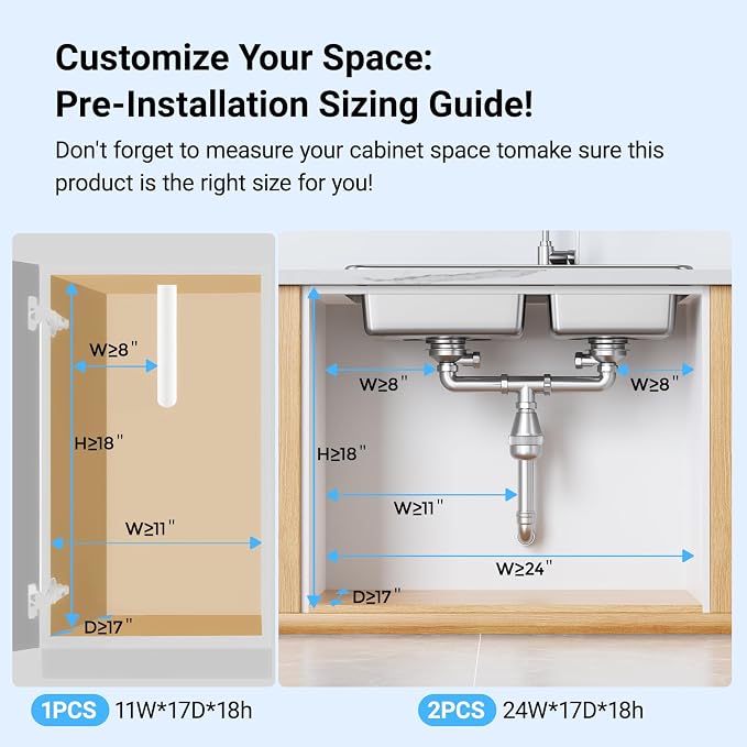 TISTAYA Pull-out Under Kitchen Sink Organizer, Metal Functional Under Sink Organizer, Height Adjustable Under Bathroom Sink Organizer, Under Sink Storage for Kitchen Bathroom Cabinet (White)