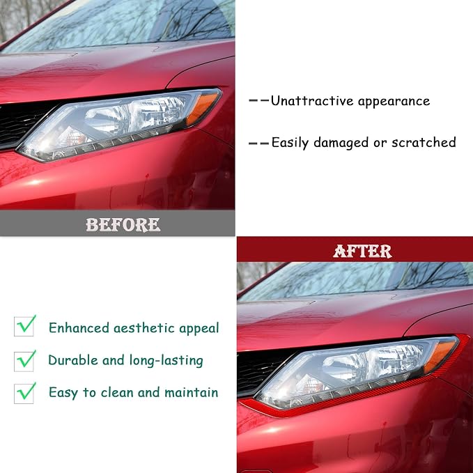 Red Real Carbon Fiber Trim for Nissan Rogue Accessories | for 2014 2015 2016 S SL SV Headlight Eyebrow Eyelid Strip Sticker Exterior Thick Overlay Decal
