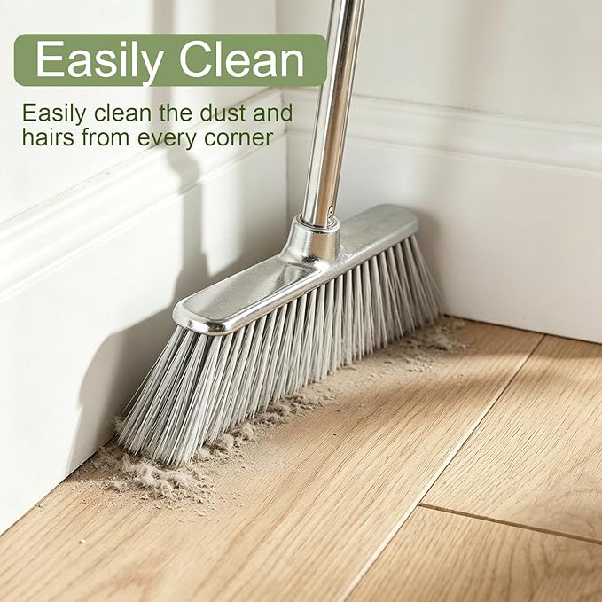Indoor Soft Bristle Broom, 13-Inch Angle Head, Adjustable Handle