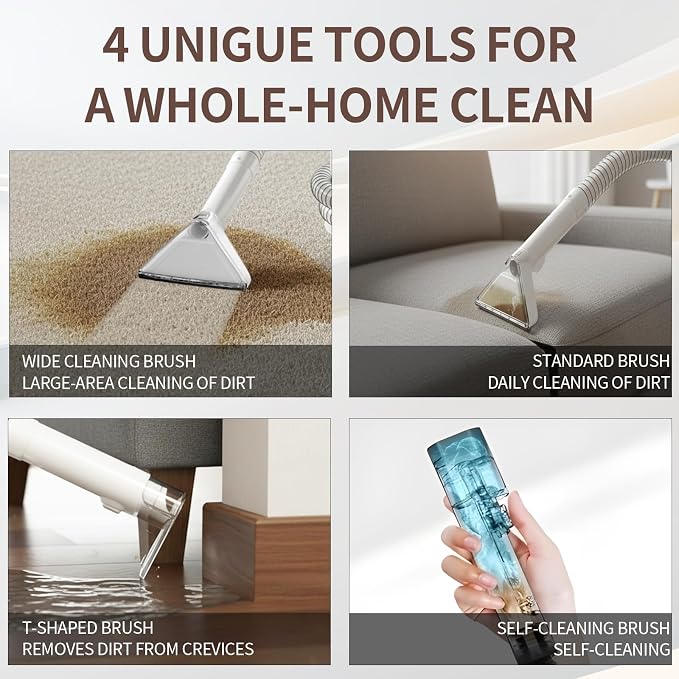 PUREBEAR Portable HandHeld Carpet Cleaner Machine, Spot Cleaner | 18Kpa Suction Power| Shampooer| Dual Tank| Upholstery| Couch, Car Seat, Rug, Mattress| 2 Cleaning Heads| Self Cleaning