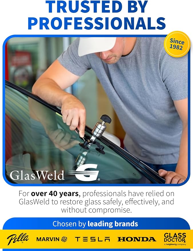GlasWeld ProClean Hard Water Stain Remover for Glass & Metal – Non-Acid Water Spot Remover with Applicator Pad for Glass, Car Windshield, Shower, Mirror & Boat Windows - Bathroom Cleaning Supplies