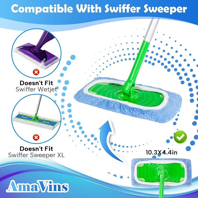 AmaVins 5 Pack Reusable Microfiber Mop Pads Compatible with Swiffer Sweeper Mop, Wet and Dry Flat mop Cover, Washable Swiffer Pads for Surface/Hardwood Floor Cleaning (Mop is Not Included)