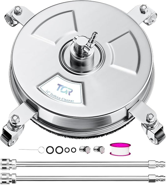 TOR 14" Stainless Steel Pressure Washer Surface Cleaner Attachment with 4 Wheels, 4000 PSI, 2 Extension Wands, Power Washer Surface Cleaner for Concrete, Driveway, Patio, Sidewalk, 1/4" Quick Connect