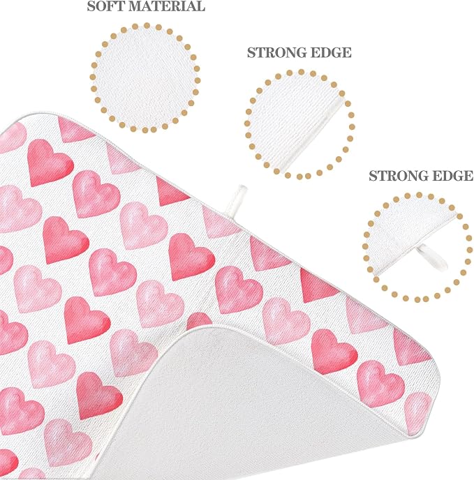 Valentines Day Dish Drying Mats 18x24 Inch Love Pink Heart Drying Mats Anniversary Mother's Day Holiday Valentines Decorations Absorbent Drying Dish Mats for Kitchen Dining Room Counter Decor