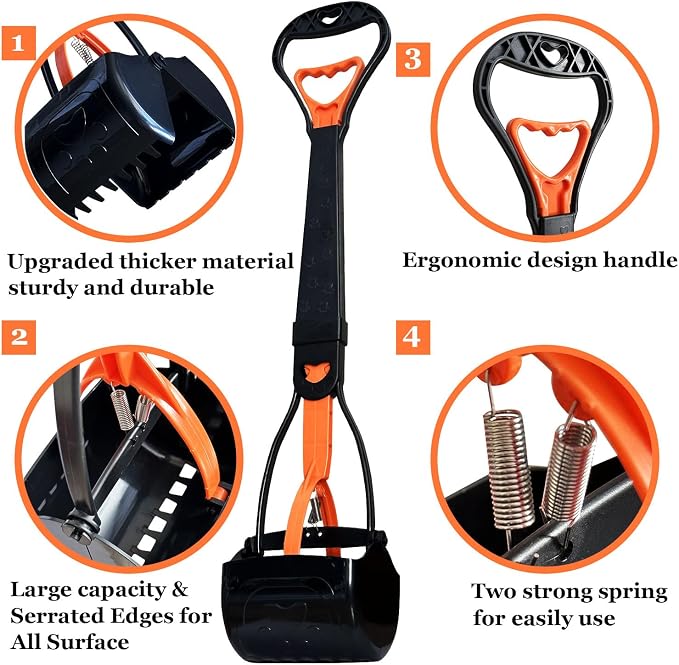ienjoyed 2-Piece Pooper Scooper for Large Medium & Small Dogs Heavy Duty,Long Handled Dog Poop Scooper for Grass,Durable Dog Poop Pick Up Tool