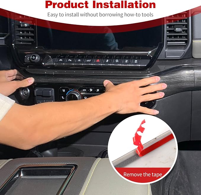 for Silverado Center Console Dashboard Panel Trim Cover for Chevy Silverado 2022 up Black Wood Grain Interior Accessories 2pcs