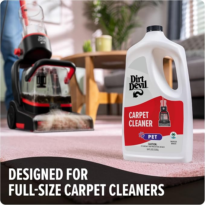 Dirt Devil Pet Carpet Cleaner Solution, 64 Oz., Tropical Breeze Scent | Carpet Shampoo Solution, Eliminates Pet Stains and Odors, Pair with Dirt Devil Full Size Carpet Cleaner Machines