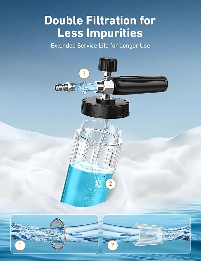 AstroAI Foam Cannon for Pressure Washer with 1/4" Quick Connect Plug, 1 L | Thick Foam, Car Wash, Heavy Duty Durable Foam Sprayer, Wide Neck, Adjustable Foam Lance, Easy Install, Cleaning Accessories