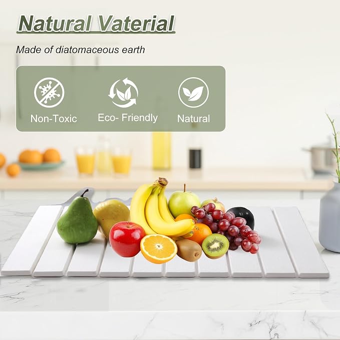 Dish Drying Mat Large Stone Dish Drying Mat For Kitchen Counter Collapsible Quick-Drying Sleek Diatomaceous Versatile Stone Drying Mats For Cups Dishes Bottles Marble (white, 16''X24'')