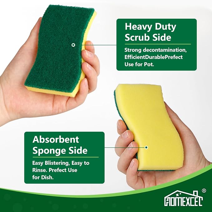 HOMEXCEL Sponges Kitchen 50pcs Heavy Duty for Dishes, Yellow Scrub Cleaning Sponge for Non-Coated Cookware, Dishes, Pots, Pans, Dual Sided Dish Sponge for Kitchen, Household, Bathroom