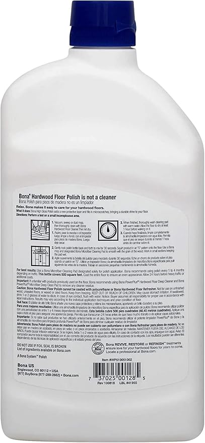 Bona Hardwood Floor Polish - High Gloss, 36 oz, Packaging may vary