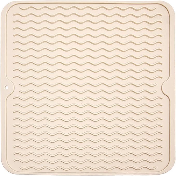 Silicone Dish Drying Mat for Multiple Usage, Easy clean, Eco-friendly, Heat-resistant Dish Drainer Mat for Kitchen Counter,Sink,Refrigerator or Drawer liner (12" x 12", BEIGE)