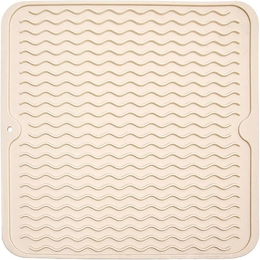 Silicone Dish Drying Mat for Multiple Usage, Easy clean, Eco-friendly, Heat-resistant Dish Drainer Mat for Kitchen Counter,Sink,Refrigerator or Drawer liner (12" x 12", BEIGE)