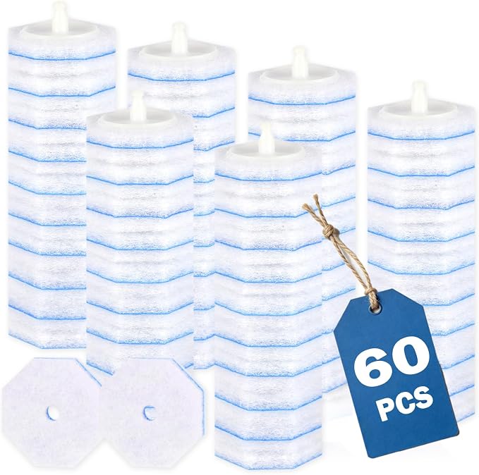 60 Count Disposable Toilet Brush Refill Heads, Sturdy Non-Shed Replacement Pads with Fresh Fragrance