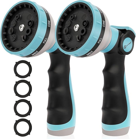 AUTOMAN Garden Hose Nozzle Sprayer - 10 Spray Patterns, 2 Pack Thumb Control Water Hose Nozzle Outdoor, Heavy Duty Spray Nozzles for Watering Garden, Cleaning Window, Washing Car, Showering Pets