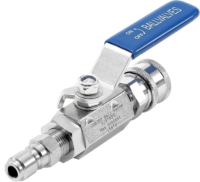 JOEJET Ball Valve Pressure Washer, 3/8" Quick Connect, 5000 PSI | Shut Off Valve for Power Washer Hose with Widened Handle, Stainless Steel