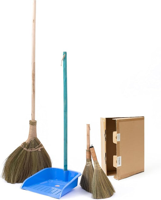 Broom and Dustpan Set for Home, Set of 3 Brooms - Broomstick for House, Garage, Office, Lobby Room, Kitchen
