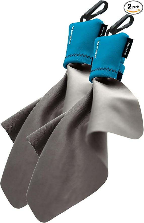 SPUDZ Ultra Microfiber Lens Cleaner with Closeable Bottom – Clip-On Pouch, Washable – for Binoculars, Scopes, Glasses, Screens | Ultra Costal Blue, 6 x 6 Inch (2-Pack)