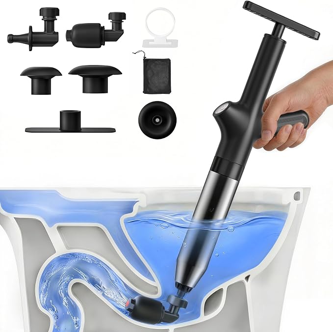HAMITOR Toilet Plunger Drain Clog Remover: High Pressure Air Plunger & Heavy Duty Toilet Snake with Barometer for Bathroom,Sink - Unclogging Tool for Failed Traditional Plungers, Black